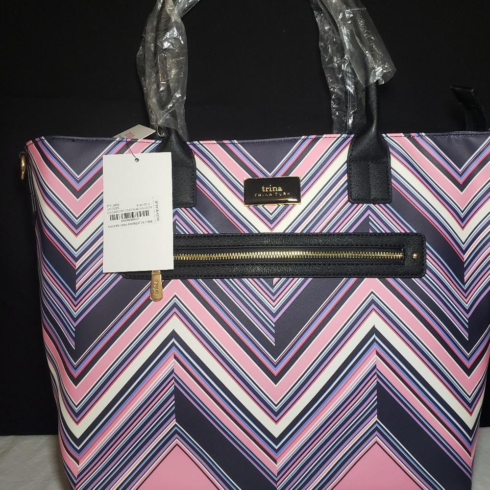Trina Turk NWT Chevron Tote/Shoulder bag Vegan Leather